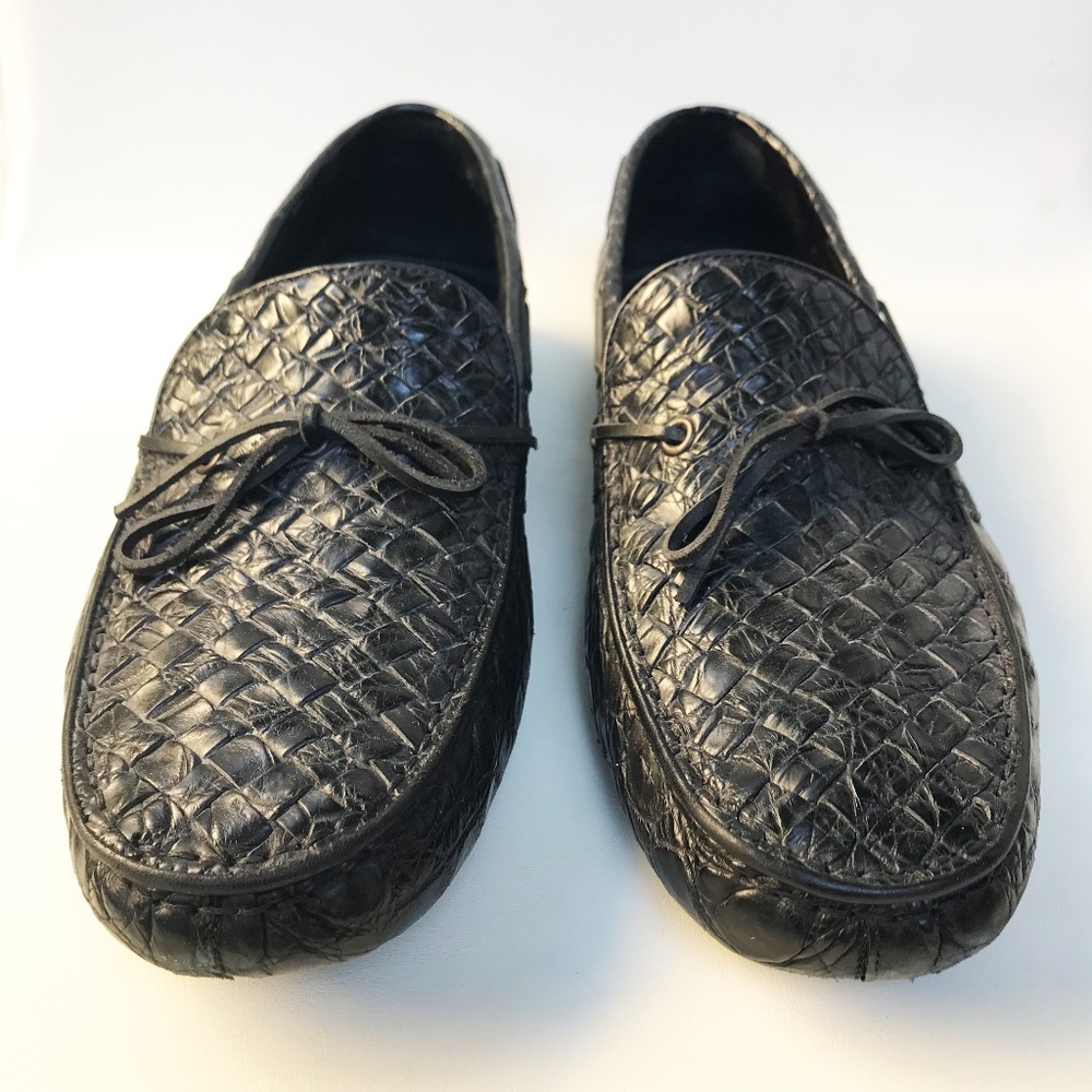 BOTTEGA VENETA BLACK CROCODILE LEATHER MOCCASINS MEN'S US SIZE 9; EU 42; UK 8
